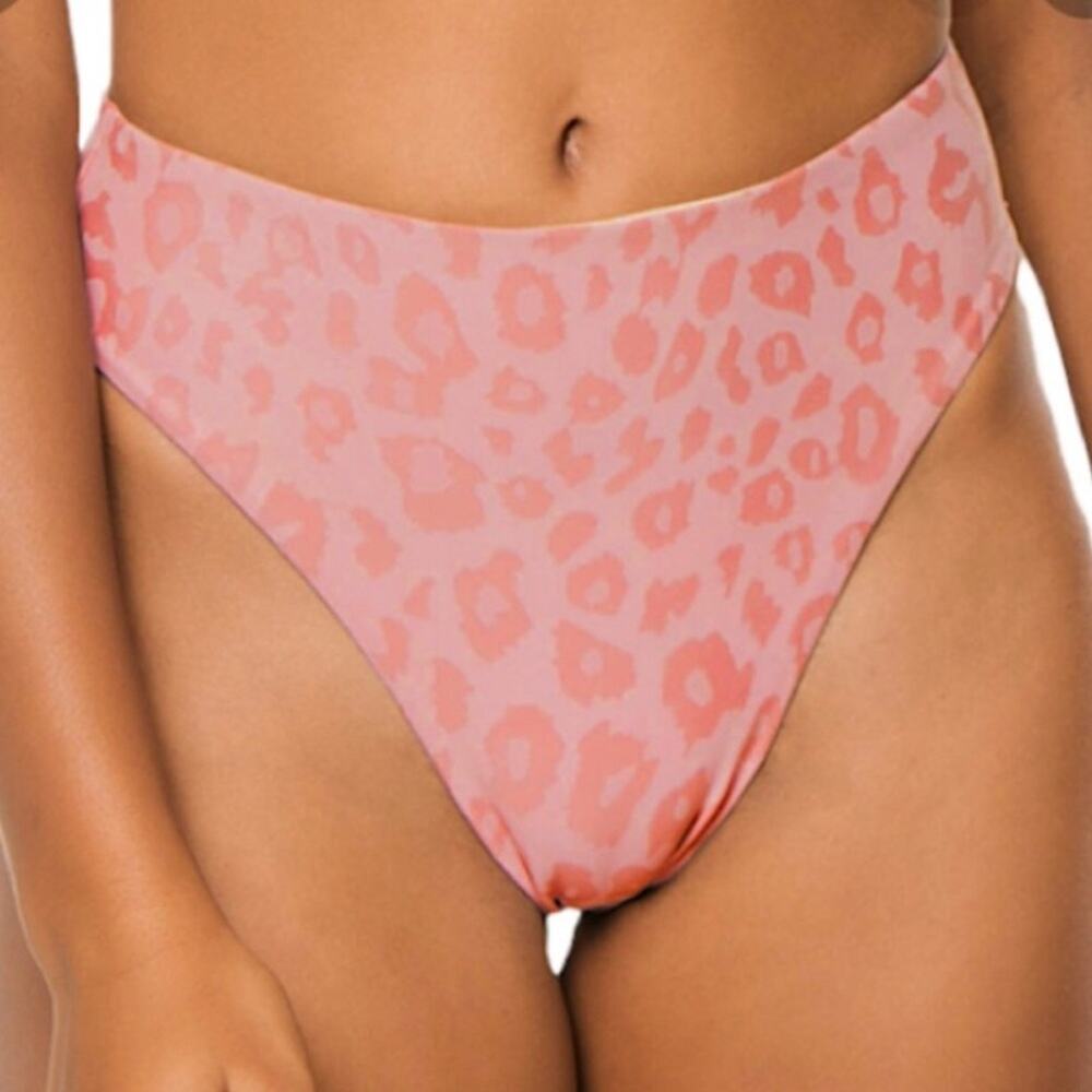 NWT Pilyq Pink Leopard Hillary High Waisted Full Swim Bottoms Sz M